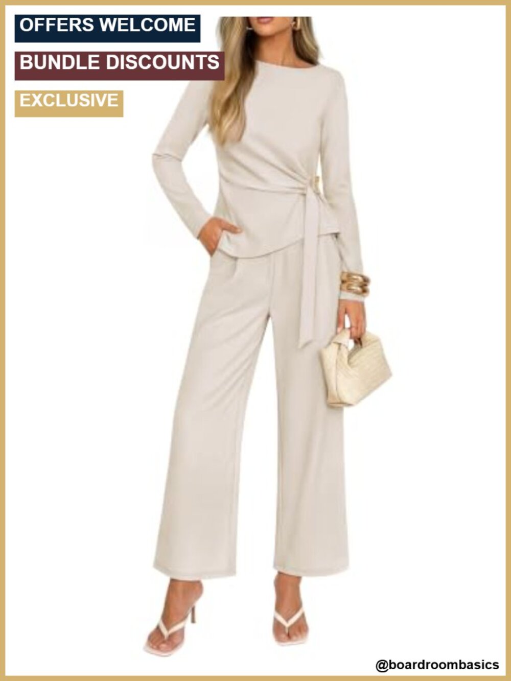 Women's 2 Piece Dressy Pant Set Knit Wide Leg High Waist Work Office